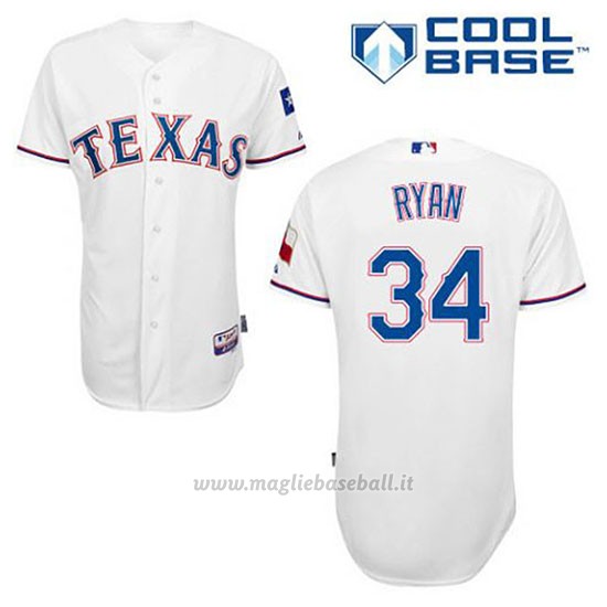 Maglia Baseball Uomo Texas Rangers Nolan Ryan 34 Bianco 1ªCool Base